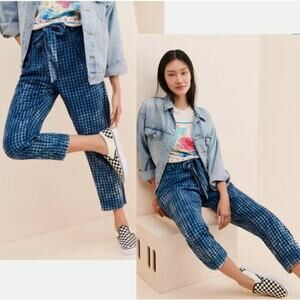 Maeve Blue Plaid Tie-Waist Cropped Trousers